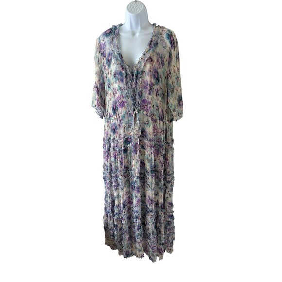 Johnny Was 1X Glinda 100% Silk Long Maxi Dress Floral Ruffle Tiered Msrp $480 - Picture 4 of 14